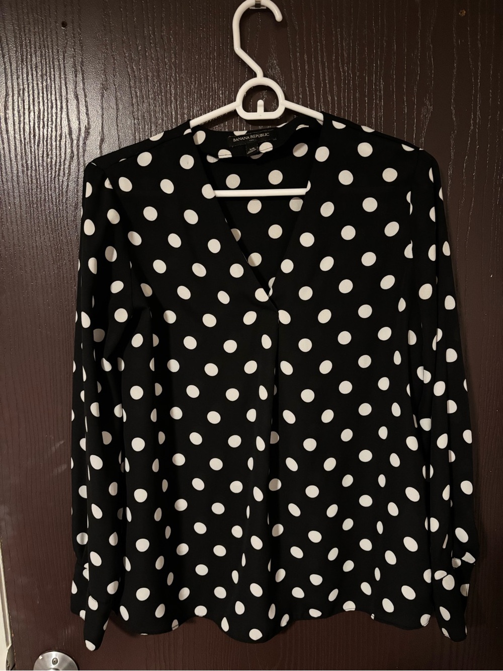Banana Republic Black Polka Dot V-Neck Blouse with White Dots